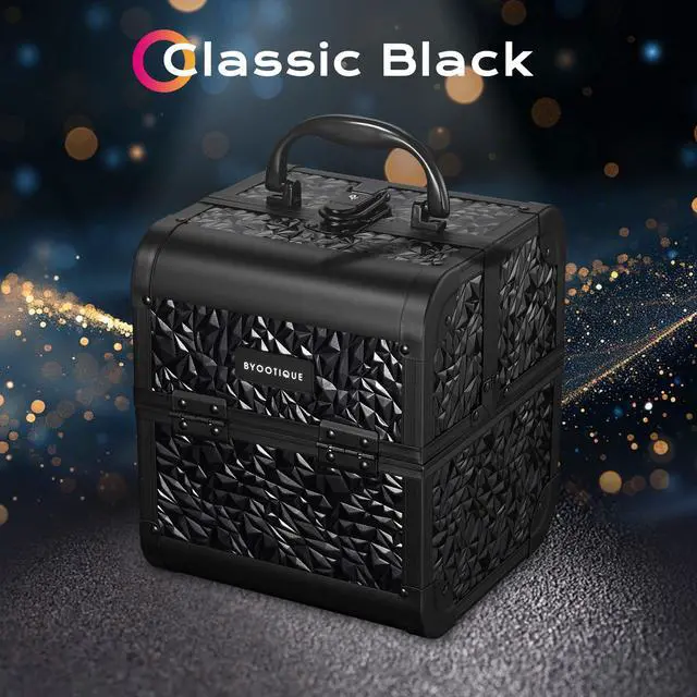 Alt view image 2 of 7 - Byootique Makeup Train Case Cosmetic Organizer w/ Mirror Classic Black Artist