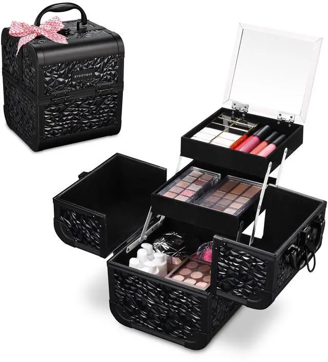 Alt view image 5 of 7 - Byootique Aluminum Rolling Nail Table with Train Case Cosmetic Organizer Black