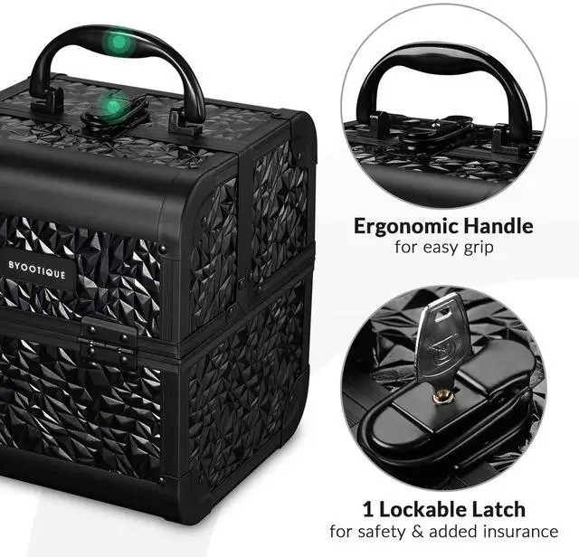 Alt view image 4 of 7 - Byootique Makeup Train Case Cosmetic Organizer w/ Mirror Classic Black Artist
