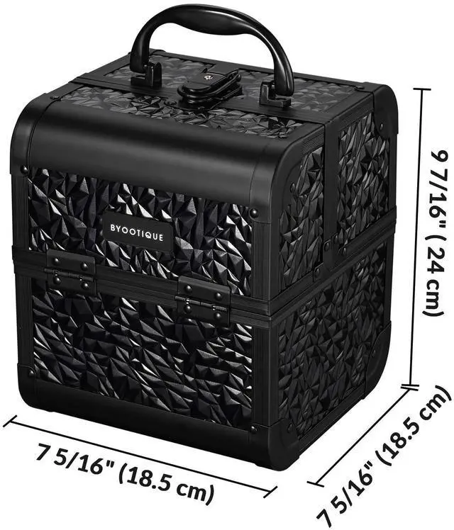 Alt view image 7 of 7 - Byootique Makeup Train Case Cosmetic Organizer w/ Mirror Classic Black Artist