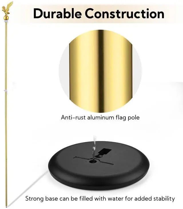 Alt view image 3 of 7 - Yescom 8Ft Indoor Flag Pole Kit Eagle Topper Aluminum Gold Pole w/ Base US Flag 4 Pack