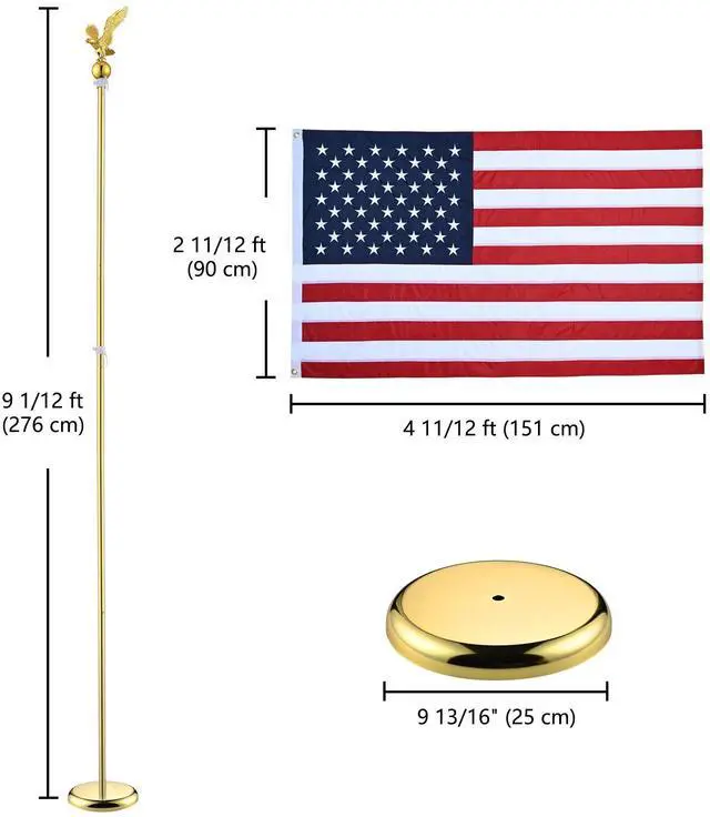 Alt view image 7 of 7 - Yescom 8Ft Indoor Flag Pole Kit Eagle Topper Aluminum Gold Pole w/ Base US Flag 4 Pack