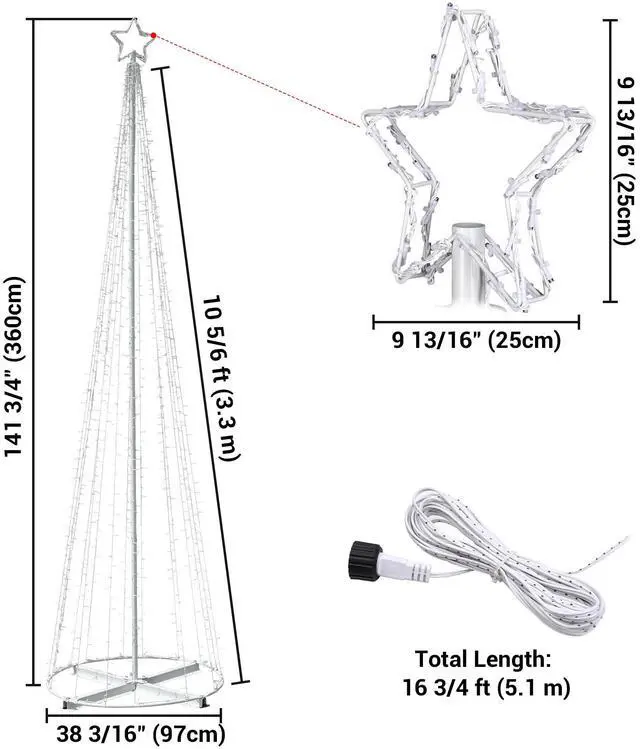 Alt view image 7 of 7 - Yescom Vast-Starry 12Ft Solar Christmas Cone Tree Light 1120 LED Light 8 Function Outdoor Holiday Decor Warm White