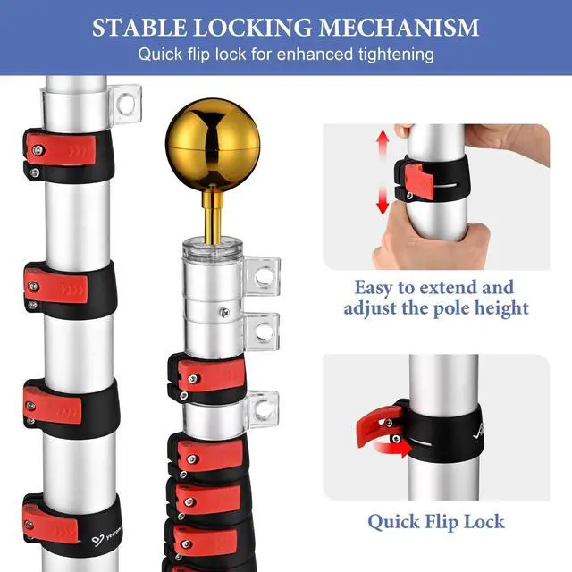 Alt view image 3 of 7 - Yescom 30ft Telescopic Lightweight Aluminum Flagpole Tire Mount Stand Kit 3'x5' US Flag Ball Pole Top