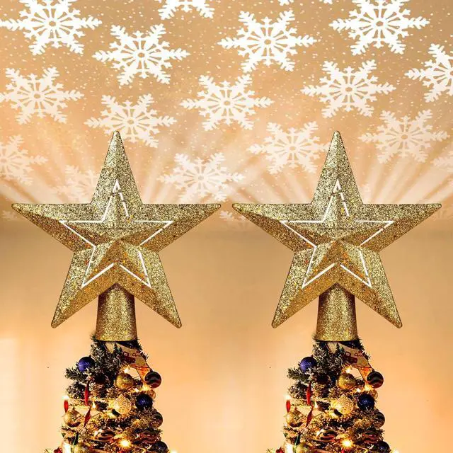 Main image of Yescom 2 Pack Christmas Tree Topper Star,3D Snowflake Rotating Projector,LED Lights,Golden Star Xmas Party Holiday Decorations