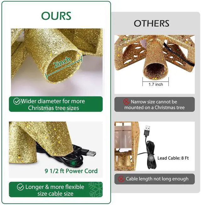 Alt view image 3 of 7 - Yescom 2 Pack Christmas Tree Topper Star,3D Snowflake Rotating Projector,LED Lights,Golden Star Xmas Party Holiday Decorations