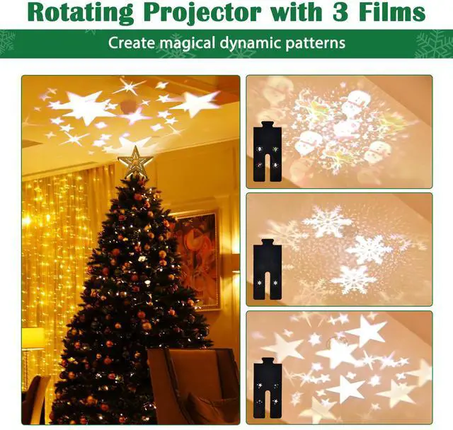 Alt view image 4 of 7 - Yescom 2 Pack Christmas Tree Topper Star,3D Snowflake Rotating Projector,LED Lights,Golden Star Xmas Party Holiday Decorations