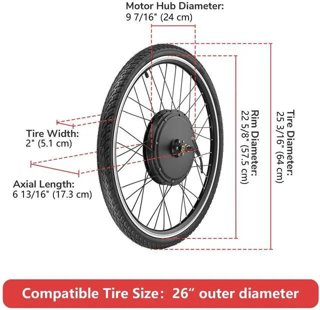 Alt view image 3 of 7 - Yescom Electric bike Motor Kit 26"Front Wheel 48V 1000W Motor E-Bike Conversion Kit w/LCD Display