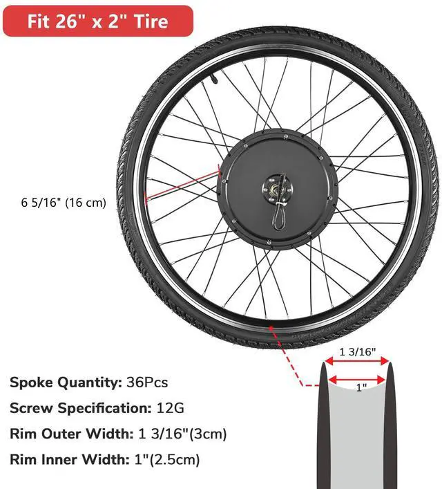 Alt view image 6 of 7 - Yescom Electric bike Motor Kit 26"Front Wheel 48V 1000W Motor E-Bike Conversion Kit w/LCD Display