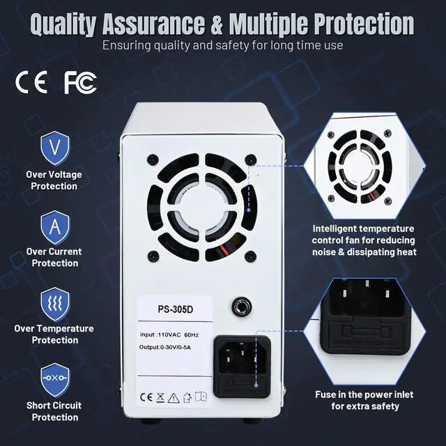 Alt view image 3 of 7 - DC Power Supply Variable 30V 5A Adjustable High Precision Digital w/Power Cord