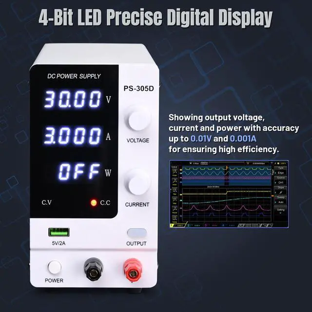Alt view image 2 of 7 - DC Power Supply Variable 30V 5A Adjustable High Precision Digital w/Power Cord