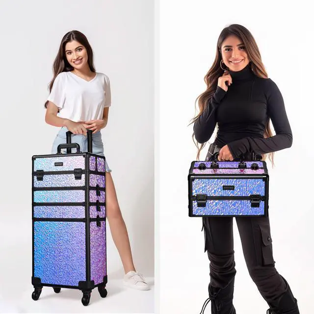 Alt view image 7 of 7 - Byootique Mermaid Purple 4in1 Rolling Makeup Train Case Cosmetic Organizer Wheel