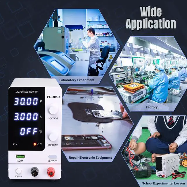 Alt view image 6 of 7 - DC Power Supply Variable 30V 5A Adjustable High Precision Digital w/Power Cord