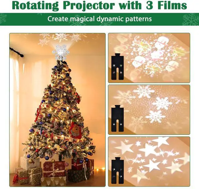 Alt view image 5 of 7 - Yescom Christmas Tree Topper Star,3D Silver Snowflake Rotating Projector,LED Lights, Xmas Decoration