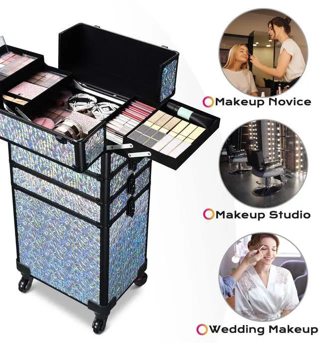 Alt view image 2 of 7 - Byootique Makeup Train Case Kit with Cube Case Cosmetic Organizer Mermaid Silver