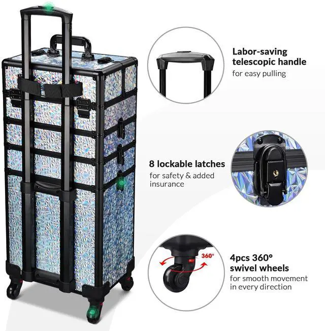 Alt view image 3 of 7 - Byootique Makeup Train Case Kit with Cube Case Cosmetic Organizer Mermaid Silver