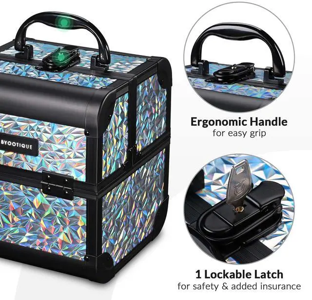 Alt view image 6 of 7 - Byootique Makeup Train Case Kit with Cube Case Cosmetic Organizer Mermaid Silver