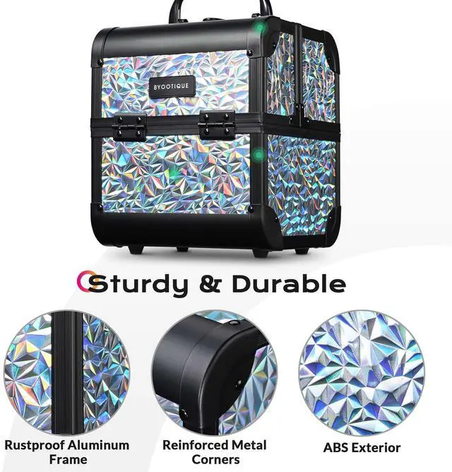 Alt view image 7 of 7 - Byootique Makeup Train Case Kit with Cube Case Cosmetic Organizer Mermaid Silver