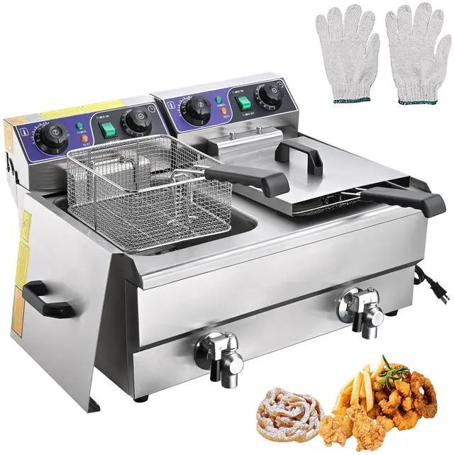 Main image of Commercial Electric 23.4L Deep Fryer Dual Tank w/ Timer and Drain Reset Button French Fry Restaurant