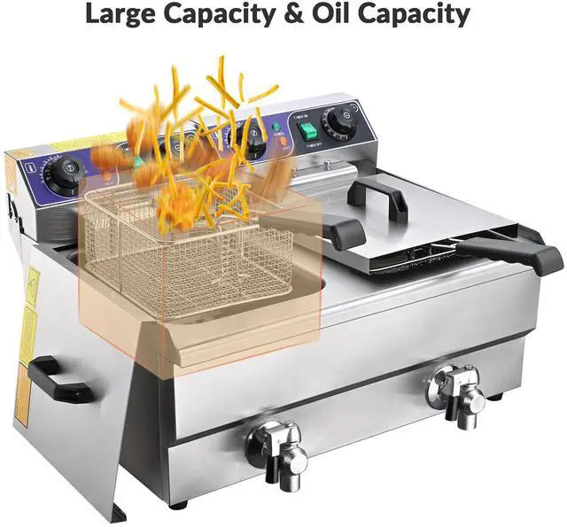 Alt view image 2 of 6 - Commercial Electric 23.4L Deep Fryer Dual Tank w/ Timer and Drain Reset Button French Fry Restaurant