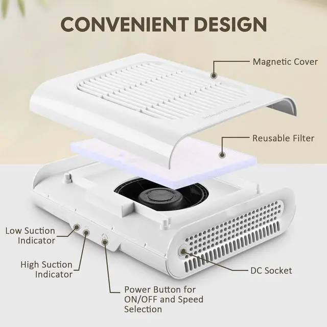 Alt view image 5 of 7 - Byootique 24W Nail Dust Collector Vacuum Cleaner Nail Vacuum Fan Nail Suction Dust Extractor with Reusable Filter for Nail Salon, Nail Artists, Nail Art Enthusiasts