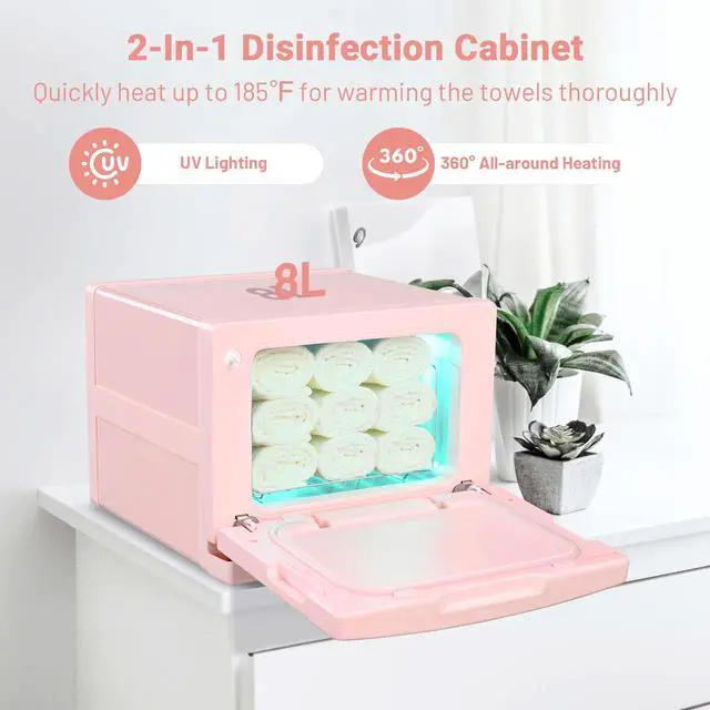 Alt view image 4 of 7 - Byootique 8L Pink Towel Warmer Cabinet 2-in-1 Facial Towel Heater Compact Facial Towel Heater  With UV Sterilizer Spa Nail Salon