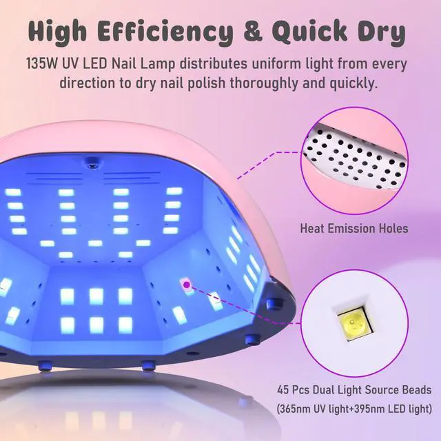 Alt view image 2 of 7 - Byootique UV LED Nail Lamp 135W Gel Polish Dry Curing Light Nail Lamp Dryer Gel Polish Light For Salon Home Nail Salon Beauty