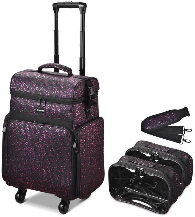 Main image of Byootique Soft Sided Rolling Makeup Train Case Cosmetic Organizer Crocodile Makeup Case Trolley Makeup Artist Nail Technician