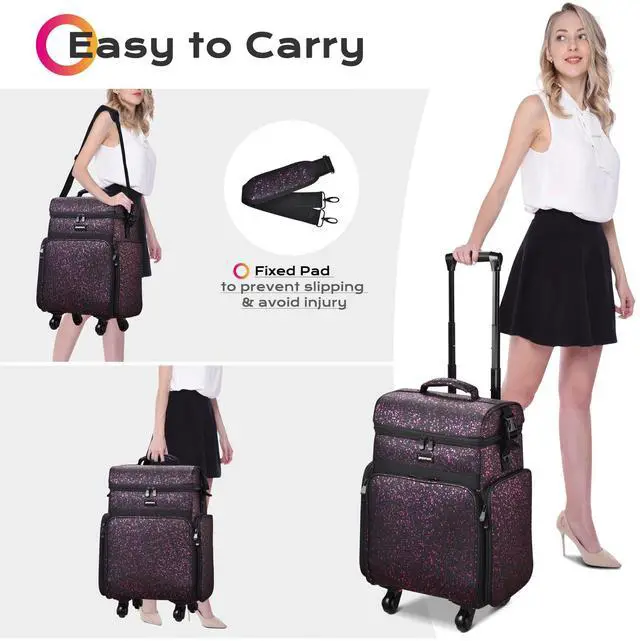 Alt view image 6 of 7 - Byootique Soft Sided Rolling Makeup Train Case Cosmetic Organizer Crocodile Makeup Case Trolley Makeup Artist Nail Technician