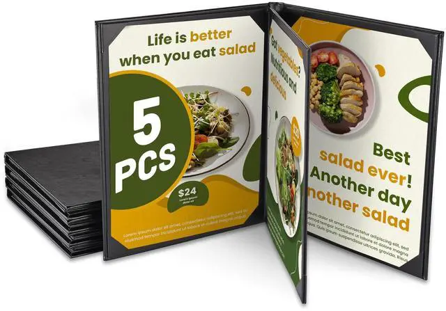 Main image of WeChef 5 Pack Menu Covers 8.5"x11" 4 Views Faux Leather Cafe Restaurant Bars