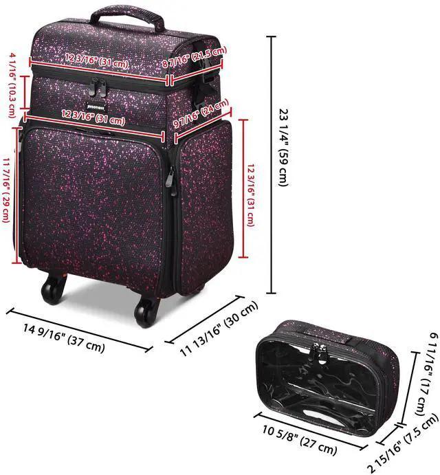 Alt view image 7 of 7 - Byootique Soft Sided Rolling Makeup Train Case Cosmetic Organizer Crocodile Makeup Case Trolley Makeup Artist Nail Technician