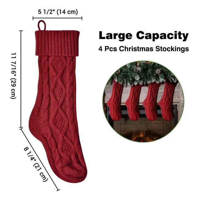 Alt view image 5 of 7 - Yescom 4 Pack Christmas Stockings & 8 Pack Stocking Holders Kit Handmade Red