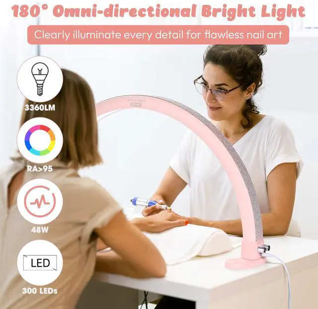 Alt view image 4 of 7 - Byootique Nail Desk Lamp Half Moon Light 3360LM 48W Nail Tech Lamp Lash Light Adjustable Manicure Beauty Salon Home Spa