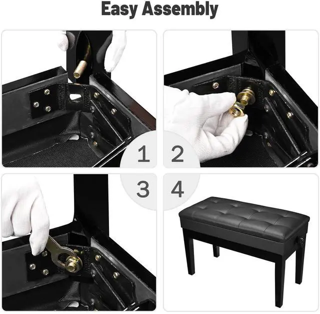 Alt view image 6 of 7 - Yescom Adjustable Duet Piano Bench PU Leather Padded Wooden Keyboard Storage