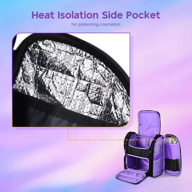 Alt view image 6 of 7 - Byootique Portable Soft Sided Makeup Backpack Travel Barber Cosmetic Storage Organizer Travel with Removable Pouch for Makeup Artist Hairstylist, Purple