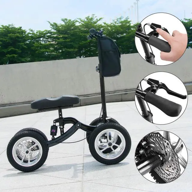 Alt view image 2 of 7 - Yescom Knee Scooter, Medical Foldable All Terrain Knee Walker for Adults for Foot Surgery, Black