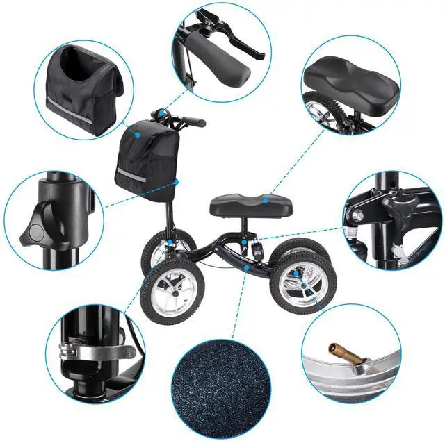 Alt view image 3 of 7 - Yescom Knee Scooter, Medical Foldable All Terrain Knee Walker for Adults for Foot Surgery, Black