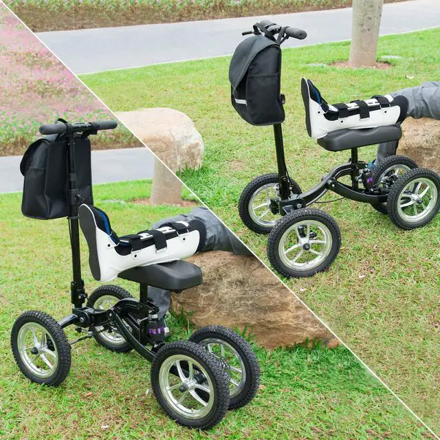 Alt view image 6 of 7 - Yescom Knee Scooter, Medical Foldable All Terrain Knee Walker for Adults for Foot Surgery, Black