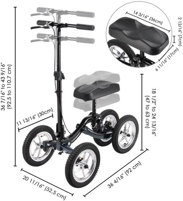 Alt view image 7 of 7 - Yescom Knee Scooter, Medical Foldable All Terrain Knee Walker for Adults for Foot Surgery, Black