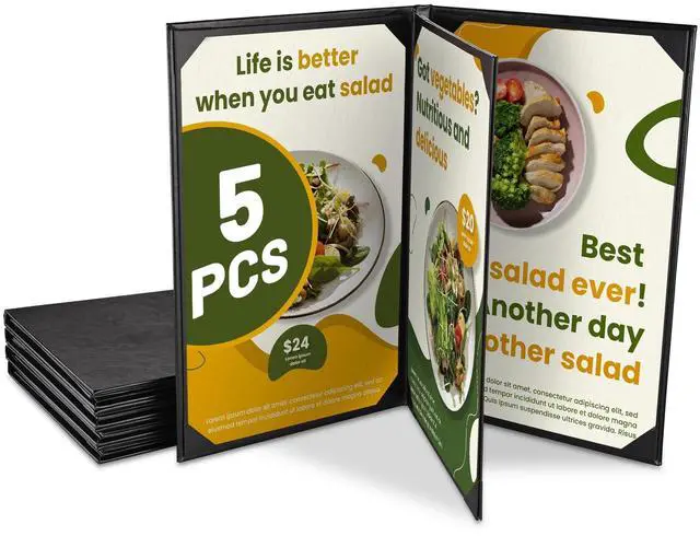 Main image of WeChef 5 Pack Menu Covers 8.5"x14" 4 Views Faux Leather Cafe Restaurant Bars