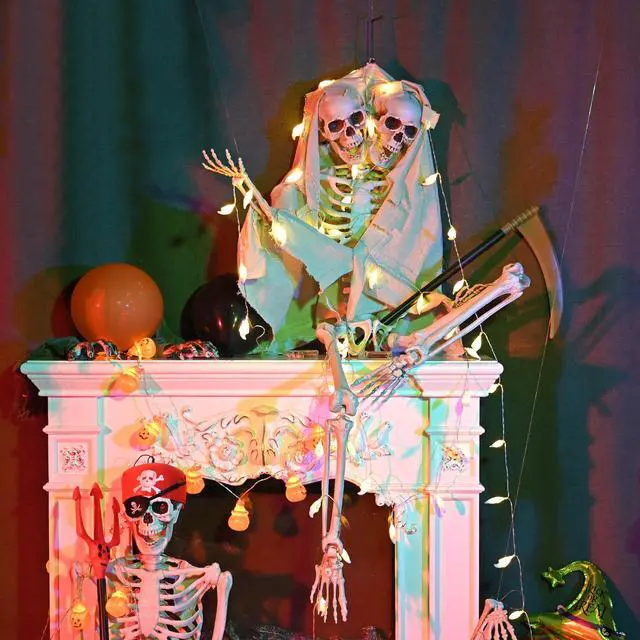 Alt view image 3 of 7 - Yescom Life Size Skeleton Poseable Full Size Two Head 5.4Ft Halloween Party Decoration Haunted House 2025