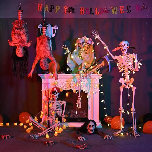 Alt view image 4 of 7 - Yescom Life Size Skeleton Poseable Full Size Two Head 5.4Ft Halloween Party Decoration Haunted House 2025