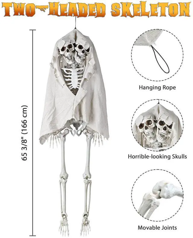 Alt view image 6 of 7 - Yescom Life Size Skeleton Poseable Full Size Two Head 5.4Ft Halloween Party Decoration Haunted House 2025
