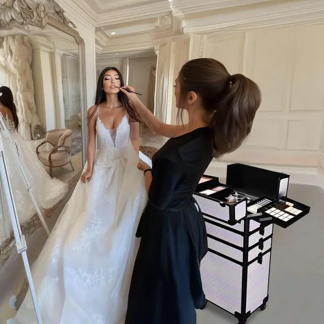 Alt view image 4 of 7 - Byootique 4in1 Rolling Makeup Train Case Cosmetic Organizer Pure ForgetMeNot