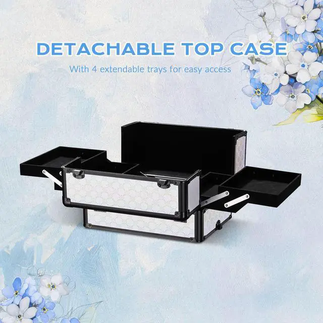 Alt view image 6 of 7 - Byootique 4in1 Rolling Makeup Train Case Cosmetic Organizer Pure ForgetMeNot