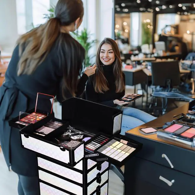 Alt view image 5 of 7 - Byootique 4in1 Rolling Makeup Train Case Cosmetic Organizer Pure ForgetMeNot