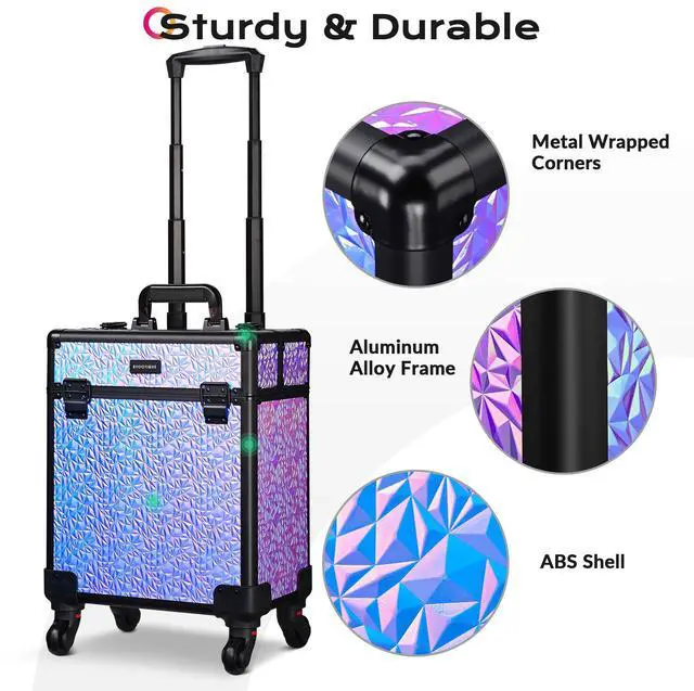 Alt view image 5 of 7 - Byootique Rolling Makeup Train Case Cosmetic Trolley Organizer Mermaid Purple