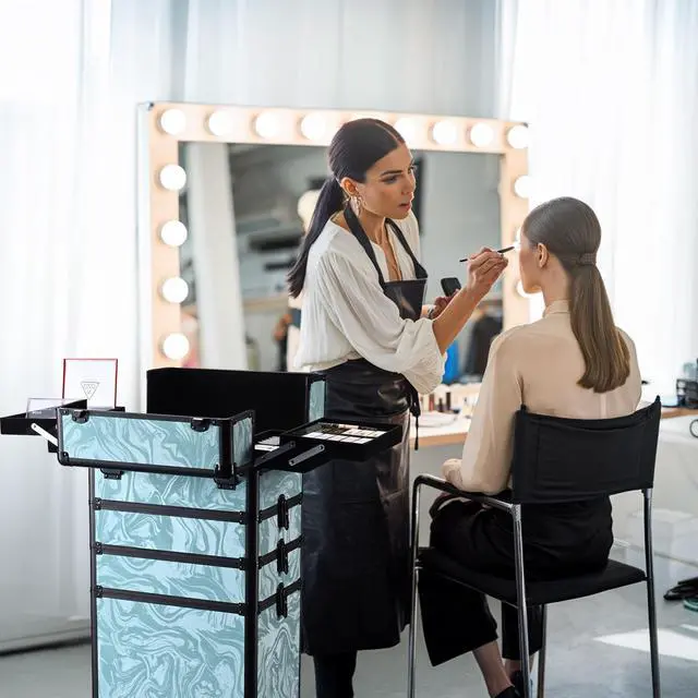 Alt view image 5 of 7 - Byootique Rolling Makeup Train Case 4in1 Cosmetic Trolley Organizer Travel Case Lockable Salon Barber Case Traveling Cart Trunk with Wheels for Makeup Artist Trave Nail,CoyoteButtes Vitality