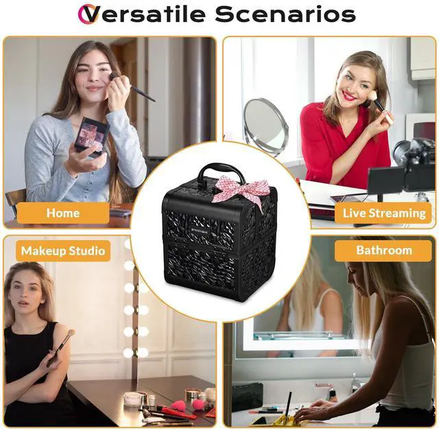 Alt view image 6 of 7 - Byootique Makeup Train Case Cosmetic Organizer w/ Mirror Classic Black Artist