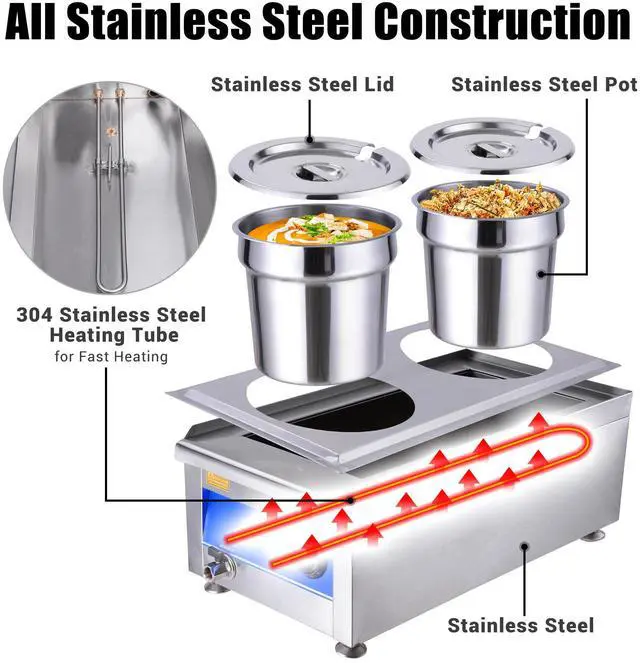 Alt view image 2 of 7 - 1200W Dual Pots Countertop Food Warmer Stainless Steel Commercial Bain Marie
